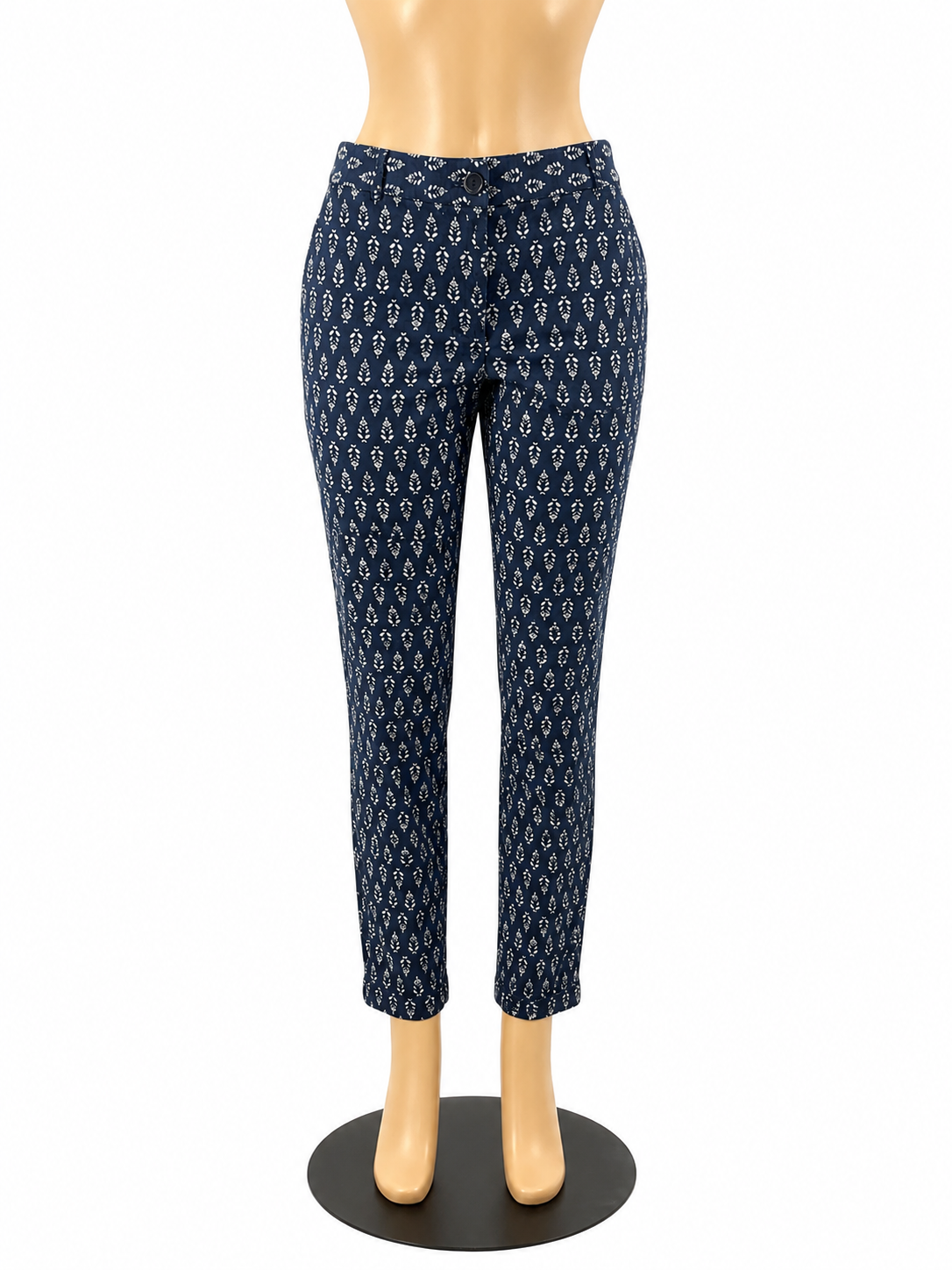 Talbots Navy &amp; White Leaf Print Weekend Chino Cropped Pants Size 6