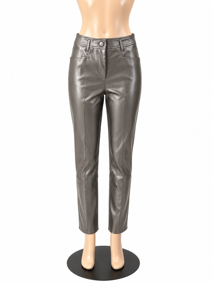 Milly Gold Pant Metallic Pewter Faux Leather Cropped Ankle Pants Size 28 - Size 6