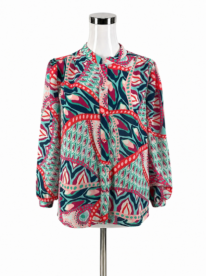 Fate pink/orange/navy Long Sleeve Size Large pink/orange/navy Print Pre-Owned Ladies Casual Top - Size L