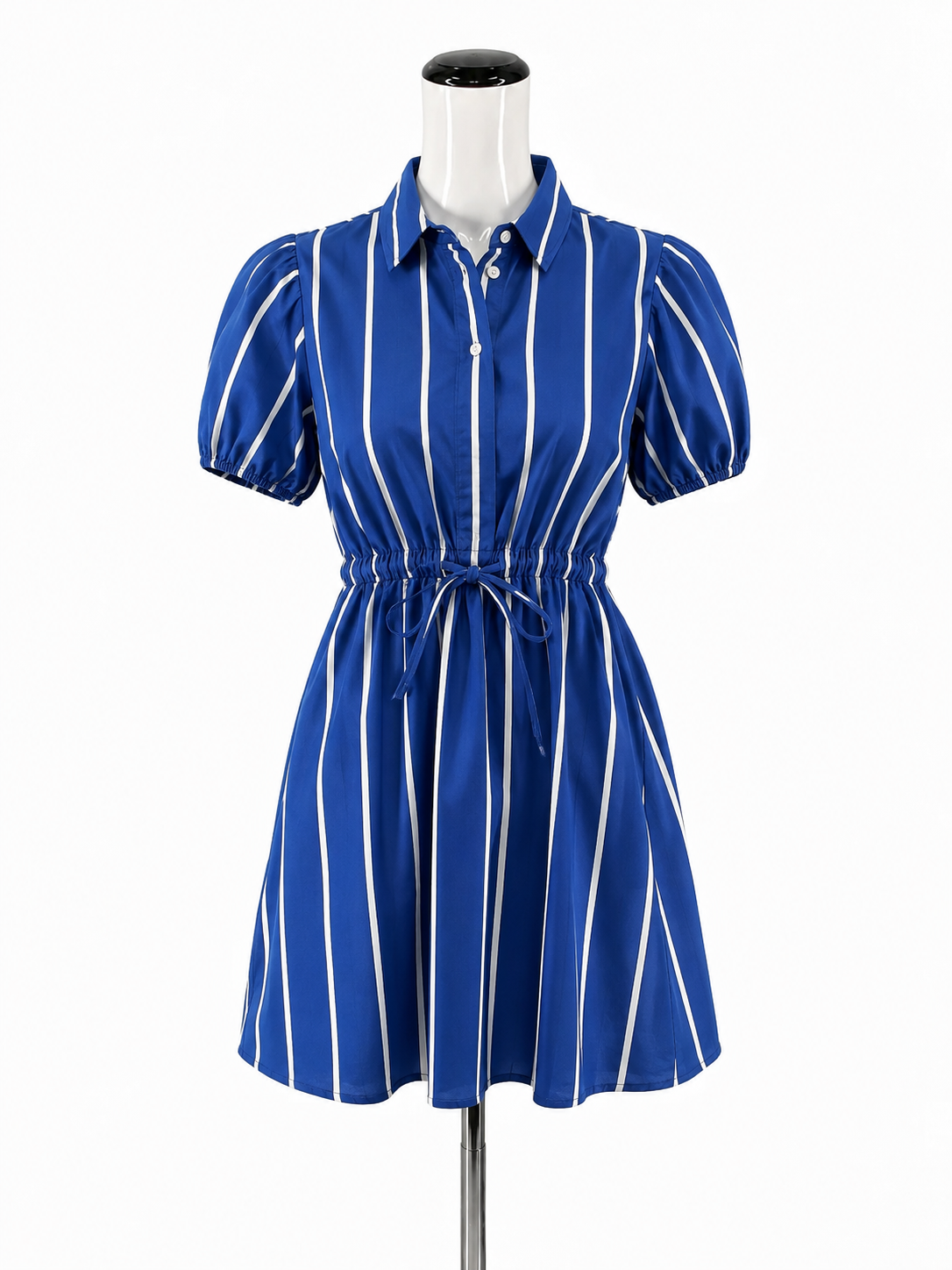 J. Crew Striped Puff Sleeve Mini Shirtdress with Pockets Blue White Size 2P