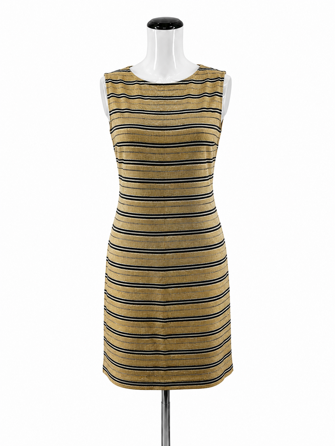 St. John Collection Gold &amp; Black Metallic Stripe Knit Sheath Dress Size 10