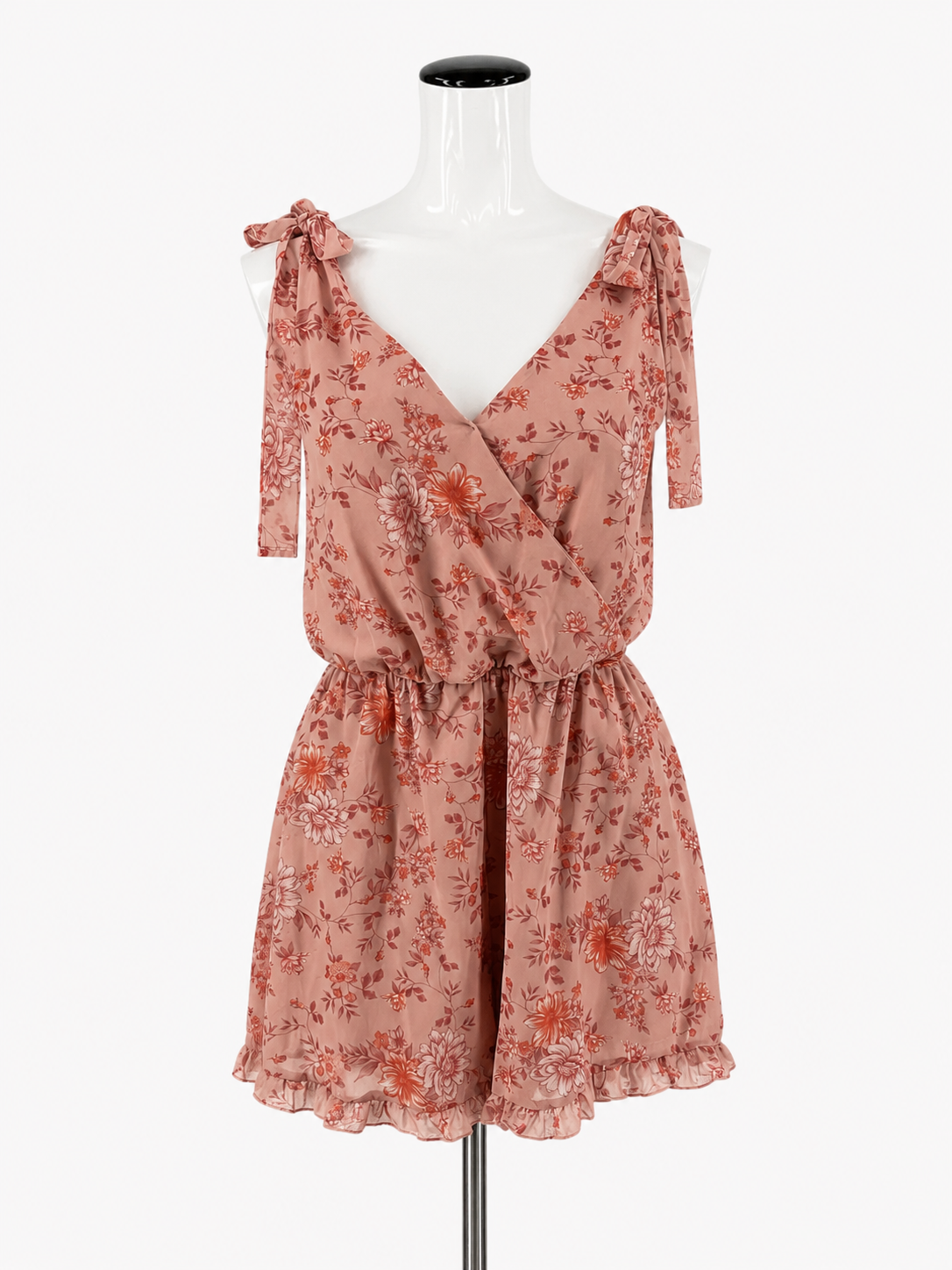Peach Love California Floral Tie-Shoulder Ruffle Romper Size Medium