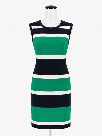 Tommy Hilfiger Navy/Green/White Sheath Colorblock Stripe Sheath Dress Navy Green White Size 16 - Size 16