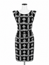 INC International Concepts black/ecru Sheath Geometric Print Ruched Sheath Dress Size XL - Size XL