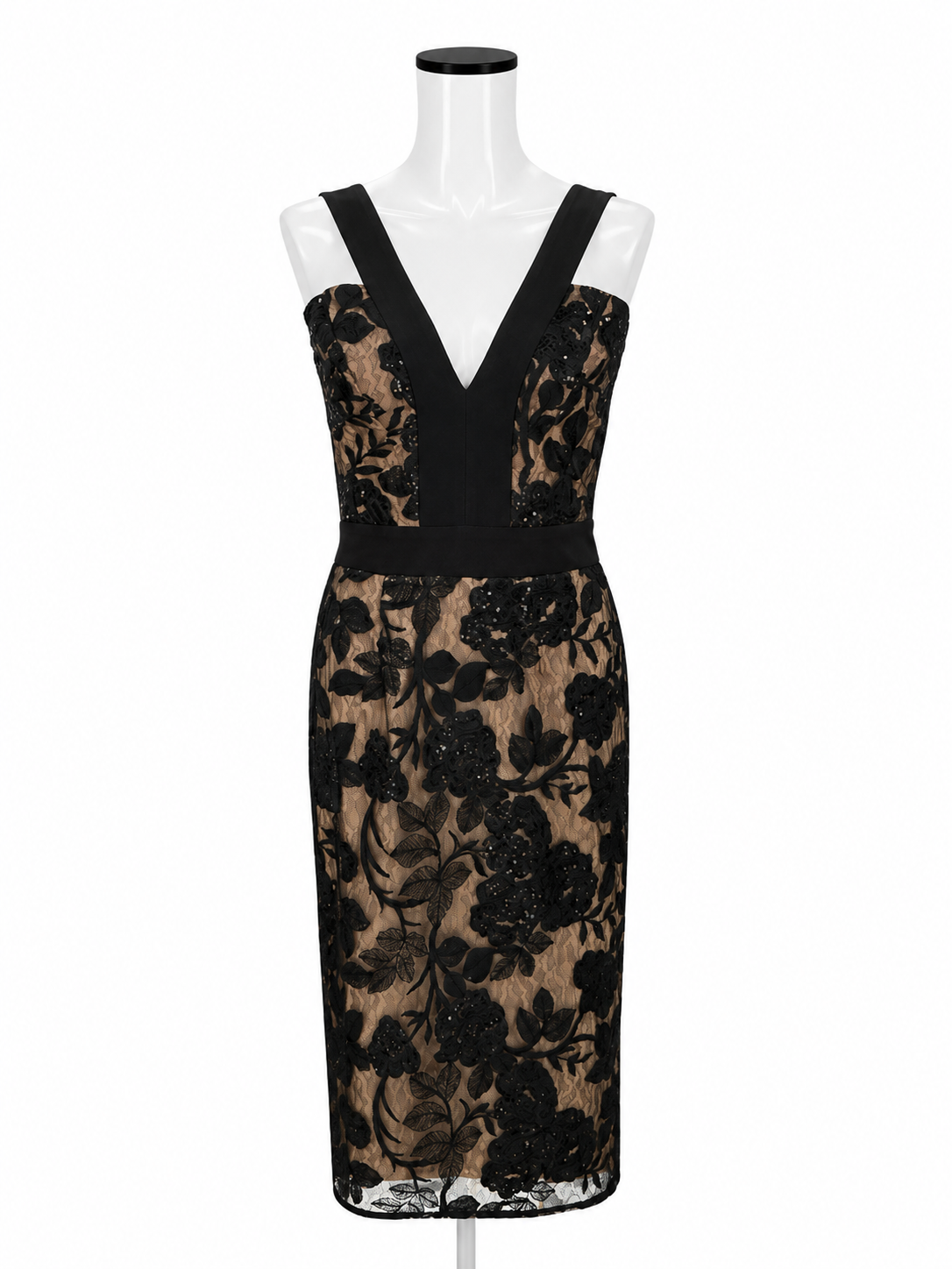 Dress the Population black/tan Bodycon Audrey Flocked Sequin Midi Dress Black Tan Size Small - Size S