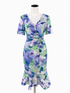 London Times Purple/Green Bodycon Floral Twist-Front Midi Dress Size 10 - Size 10