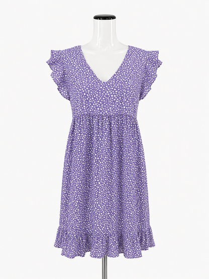 Jodifl purple/white Babydoll Lavender Polka Dot Flutter Sleeve Ruffle Dress Size Medium - Size M