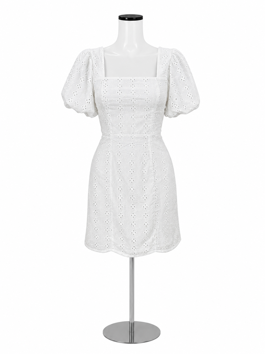 Midnight Doll Mara White Eyelet Puff Sleeve Mini Dress XS