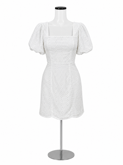 Midnight Doll Mara White Eyelet Puff Sleeve Mini Dress XS