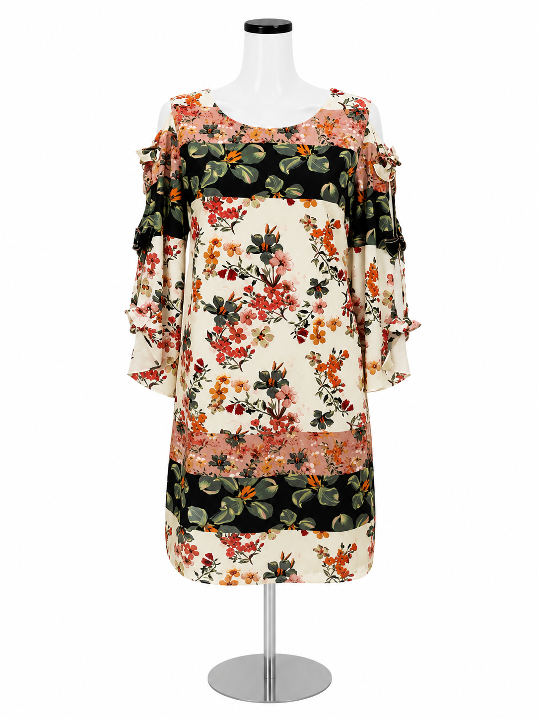 Msk Ivory Womens Medium Floral-Print Tie-Sleeve Shift Dress, Women's, Beige