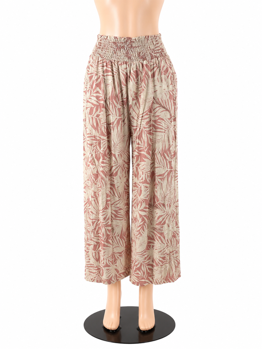 Streetwear Society Cream &amp; Pink Tropical Leaf Palazzo Pants Size Medium