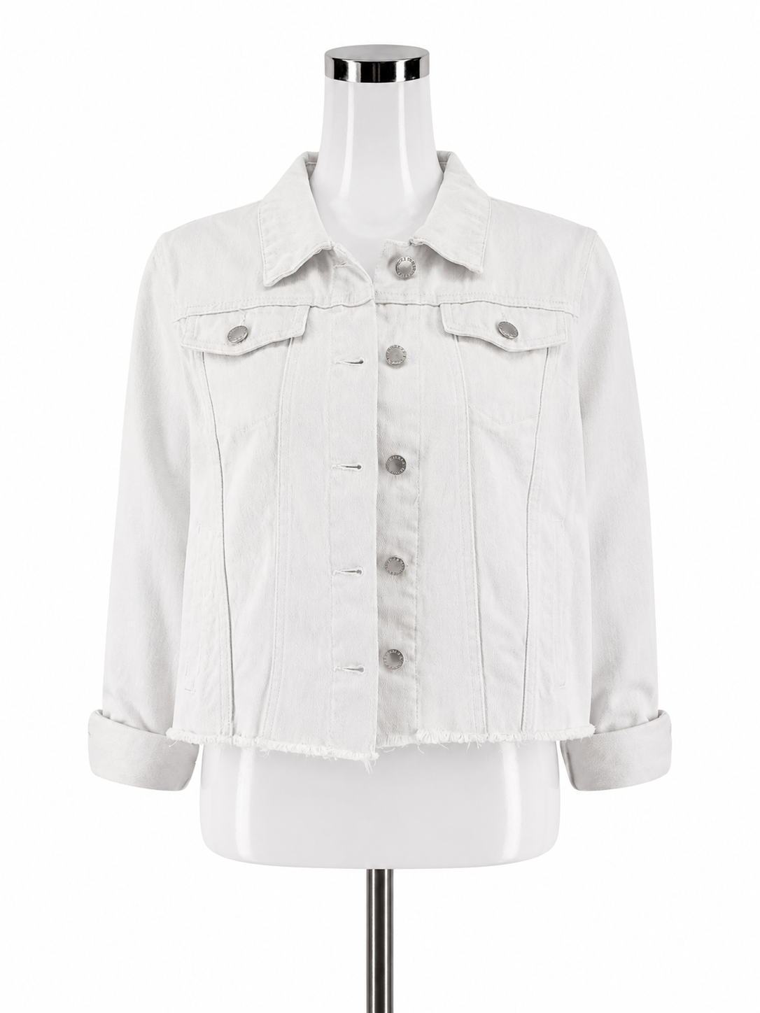 Cisono White Raw Hem Cropped Denim Trucker Jacket Size Large