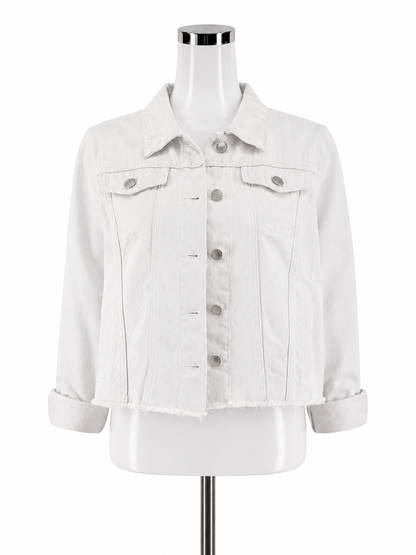 Cisono White Raw Hem Cropped Denim Trucker Jacket Size Large