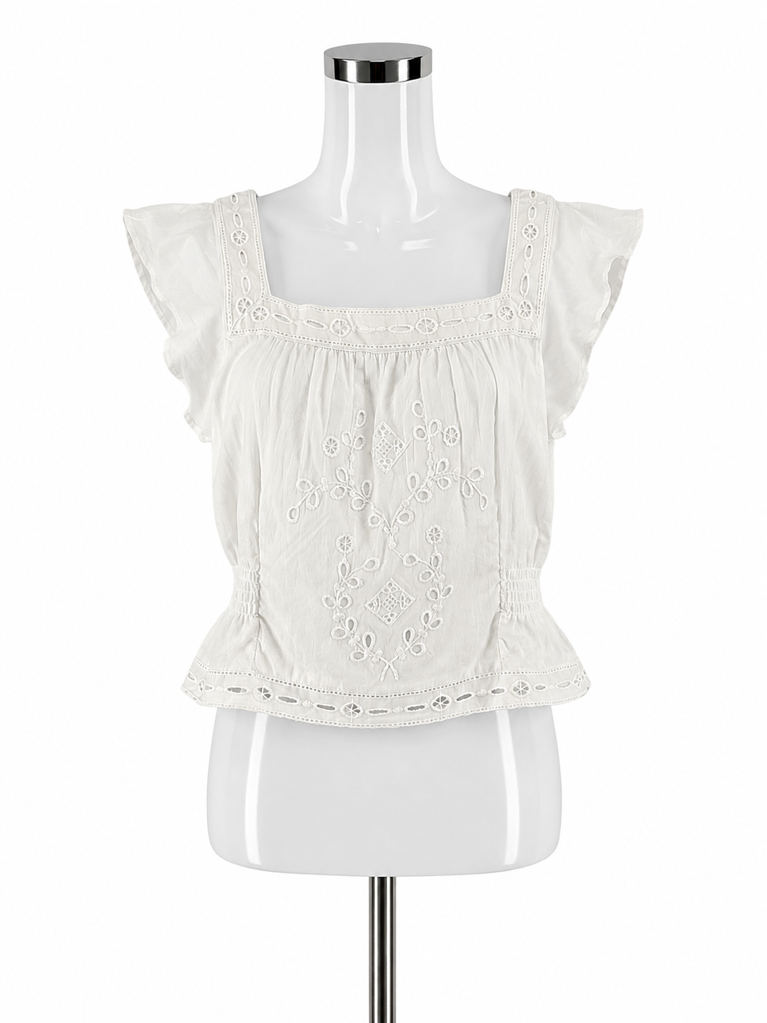 Jennifer &amp; Grace Organic Cotton Embroidered Eyelet Boho Top Size Medium NWT