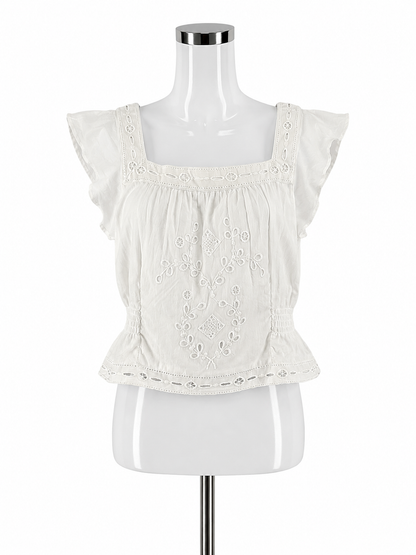 Jennifer &amp; Grace Organic Cotton Embroidered Eyelet Boho Top Size Medium NWT