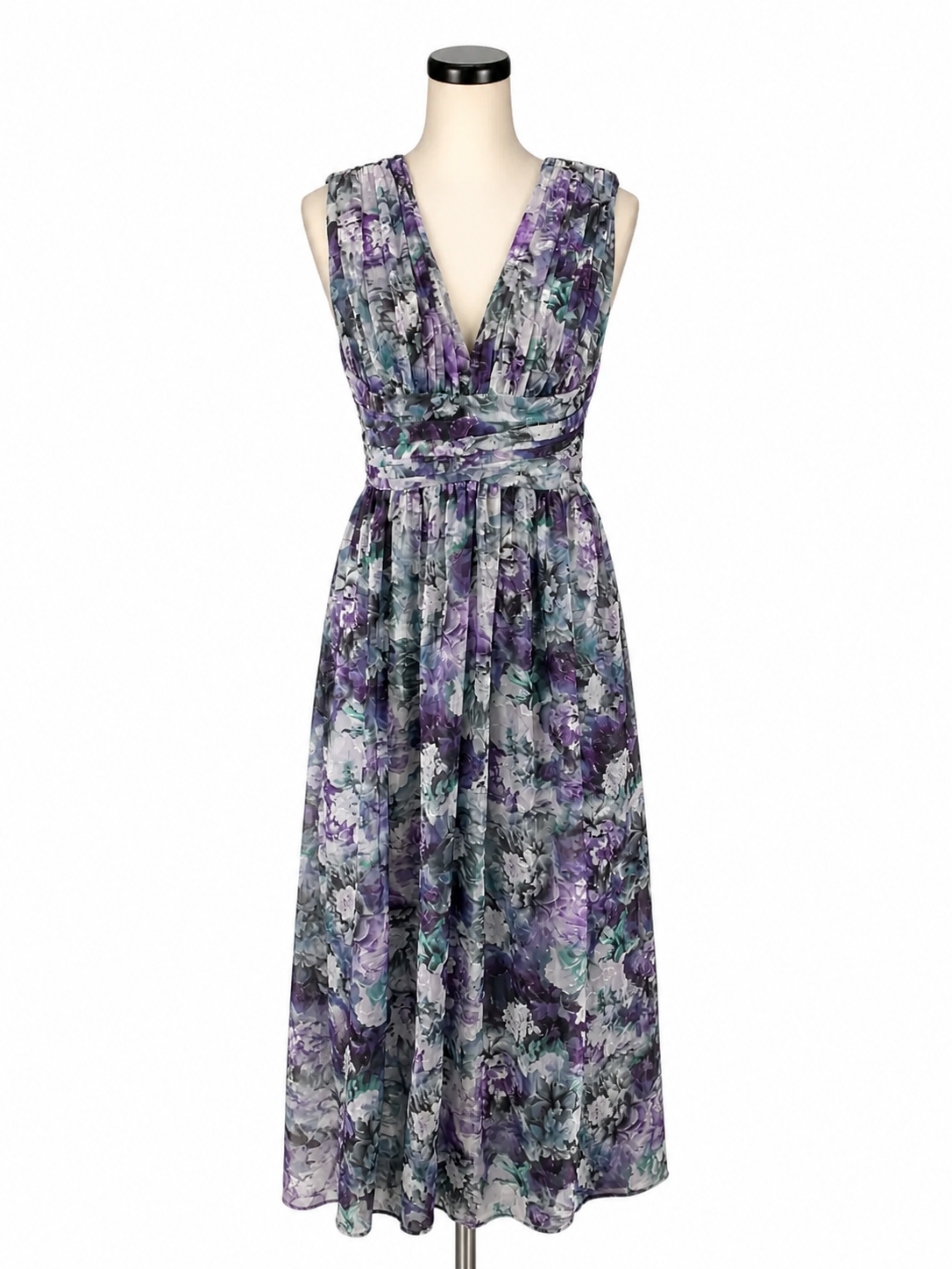 Dress the Population Purple/Teal Maxi Emery Floral Burnout Velvet Maxi Gown Size M - Size M