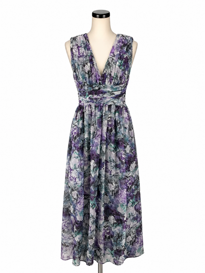 Dress the Population Purple/Teal Maxi Emery Floral Burnout Velvet Maxi Gown Size M - Size M