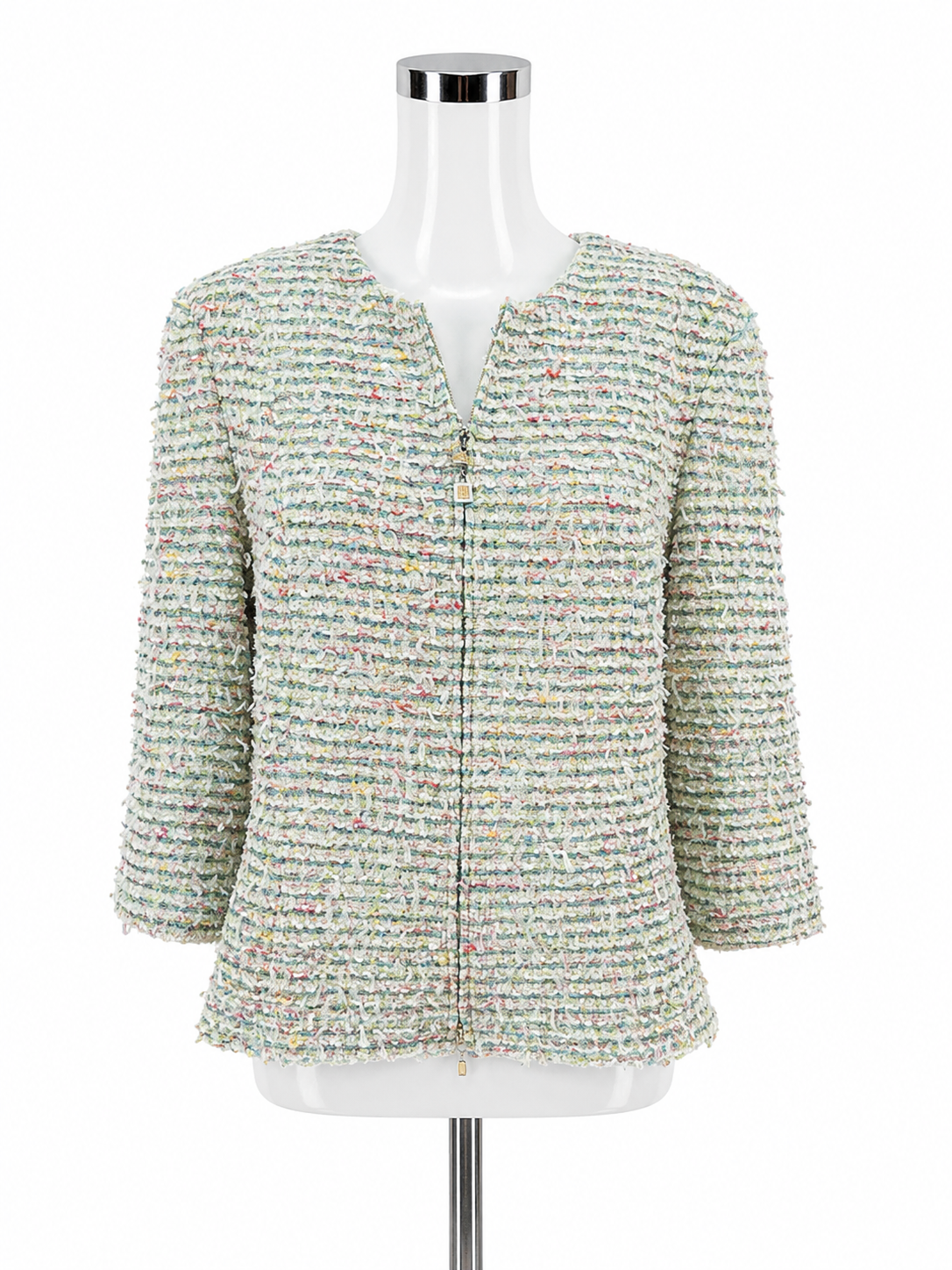 St. John Collection white/aqua/pink Jacket Pastel Tweed Boucle Knit Jacket Size 18 - Size 16