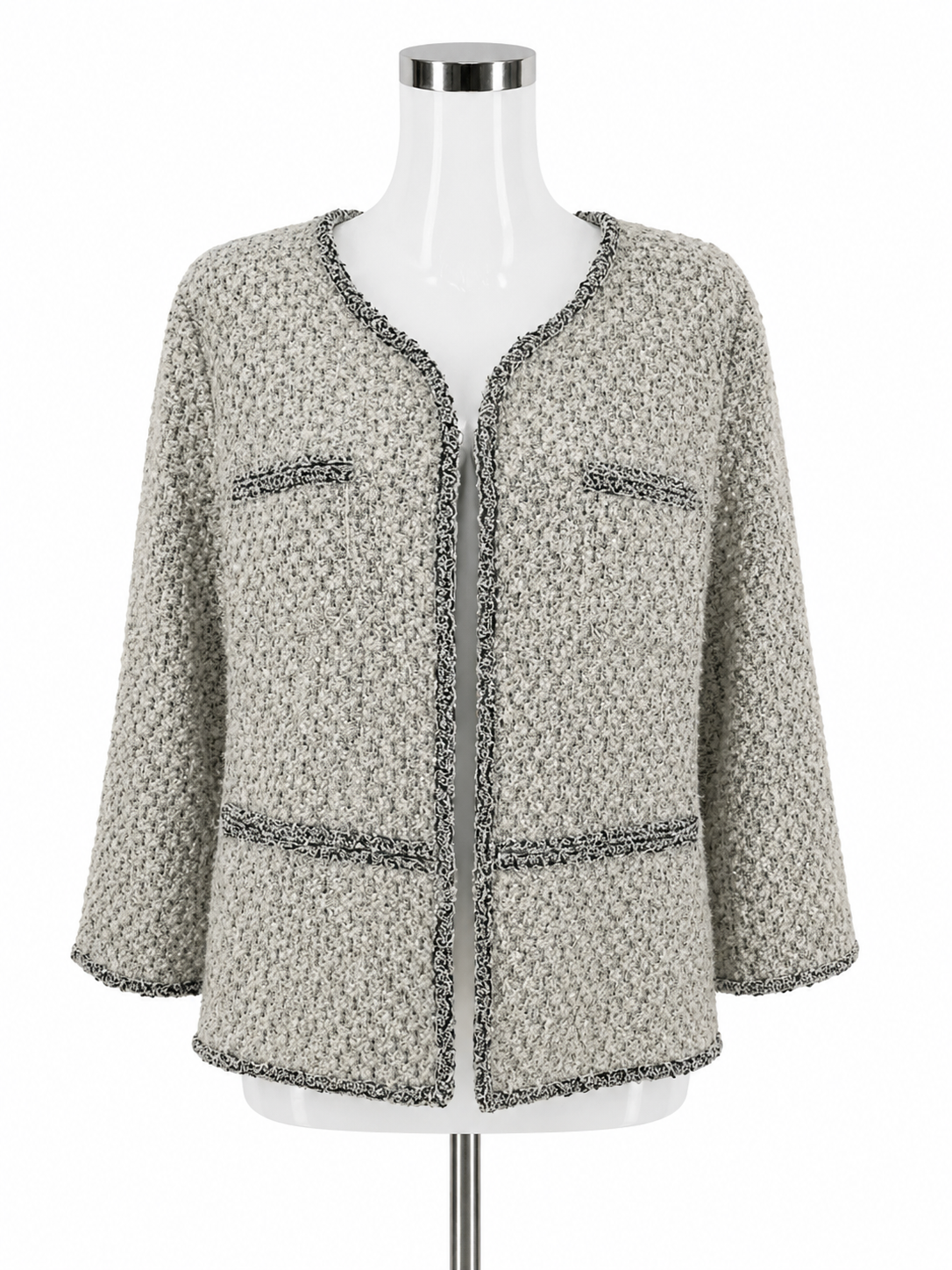 St. John Couture Oatmeal Multi Boucle Tweed Fringe Jacket Size 16 NWT