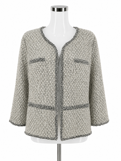 St. John Couture gray/black Jacket Oatmeal Multi Boucle Tweed Fringe Jacket Size 16 NWT - Size 16