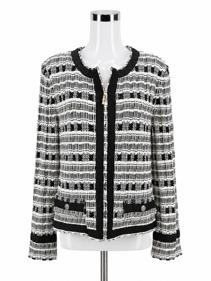 St. John Collection black/white Jacket Windowpane Plaid Boucle Knit Jacket Size 16 NWT - Size 16