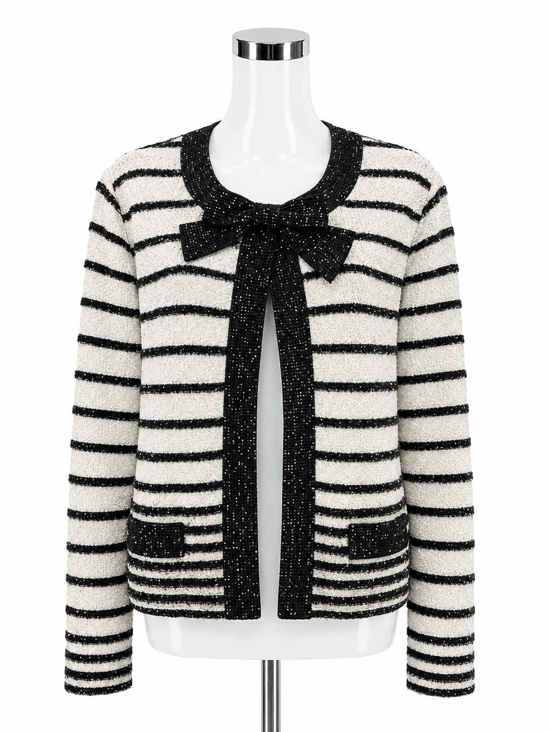 St. John Couture Cream &amp; Black Beaded Sparkle Knit Jacket Size 16 NWT