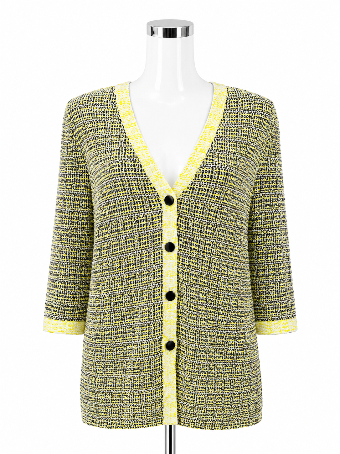 St. John Collection Citron &amp; Navy Boucle Knit Topper Jacket NWT Size XL