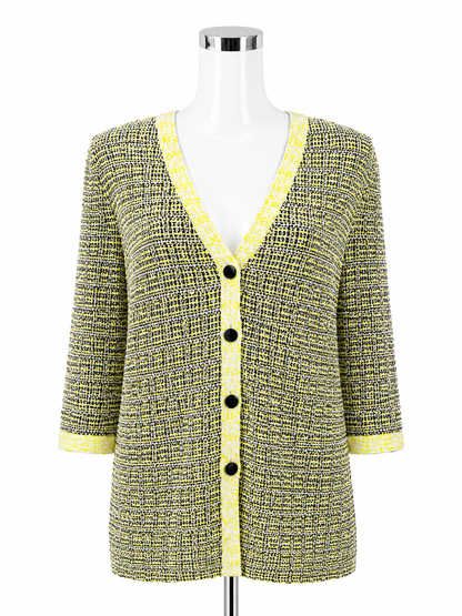 St. John Collection Navy/yellow Jacket Citron &amp; Navy Boucle Knit Topper Jacket NWT Size XL - Size XL