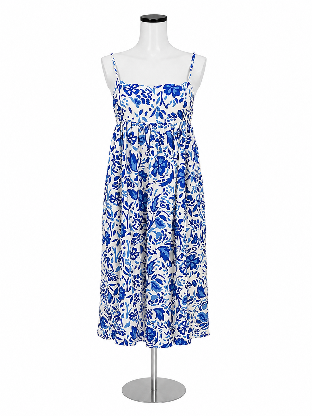 THML Floral Tie-Back Midi Sundress Blue &amp; White Size Small