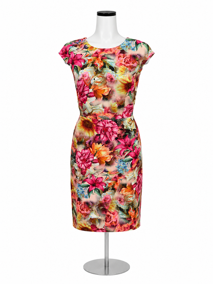 New York &amp; Company Floral Sheath Dress Size Small Pink &amp; Orange Botanical Print