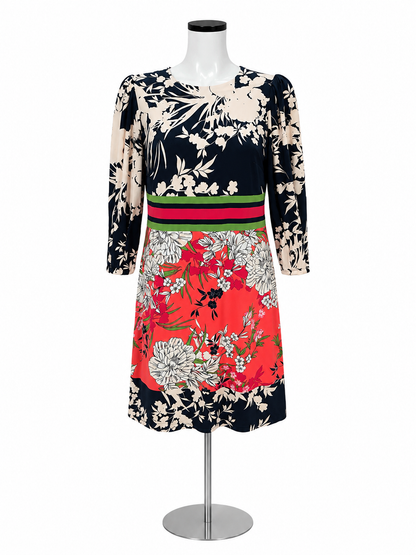 Vince Camuto Floral Colorblock Sheath Dress Navy Coral Size 4