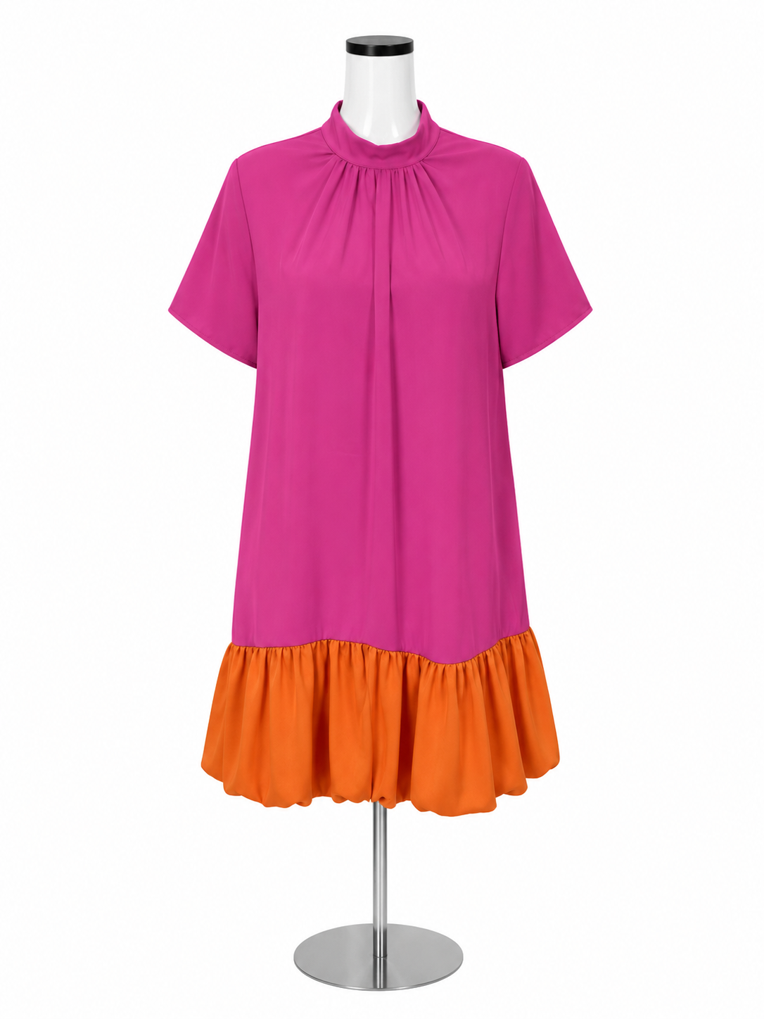 Carole Christian Pink Orange Colorblock Ruffle Hem Shift Dress Size Small