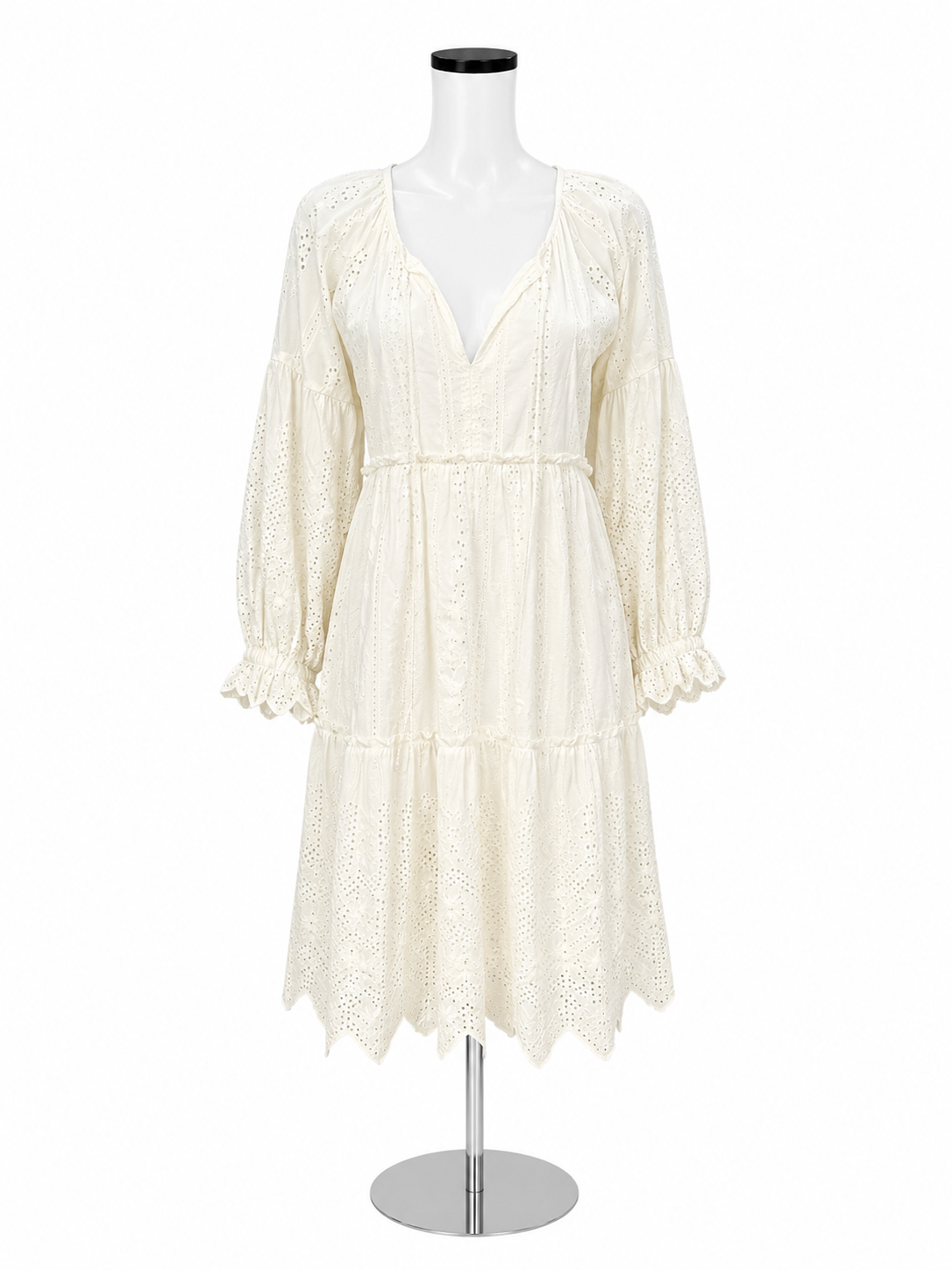 Tolani White Cotton Eyelet Tiered Bohemian Mini Dress Size Small