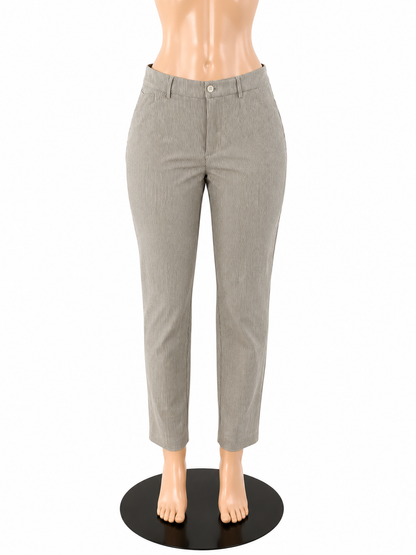 Peace Of Cloth Particular Tan Pinstripe Straight Leg Trousers Size 6