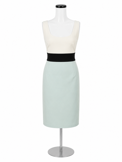 Donna Morgan Colorblock Sheath Dress Ivory Black Blue Size 12