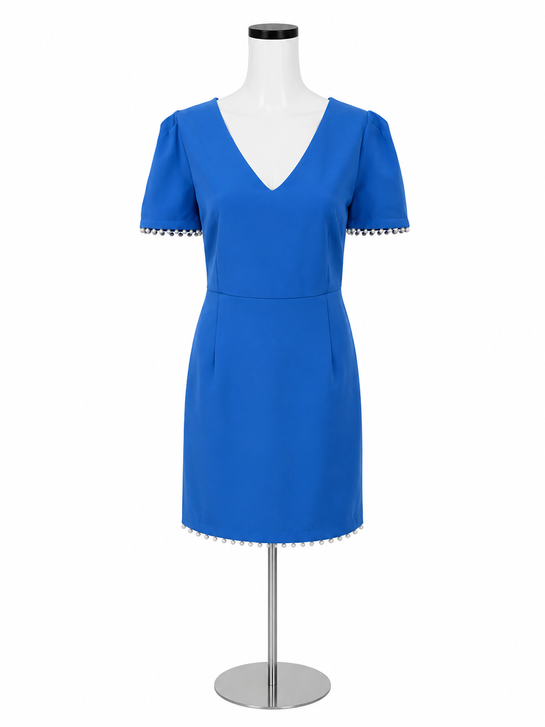 Jade by Melody Drexler Blue Pearl Trim Puff Sleeve Mini Dress Size Medium