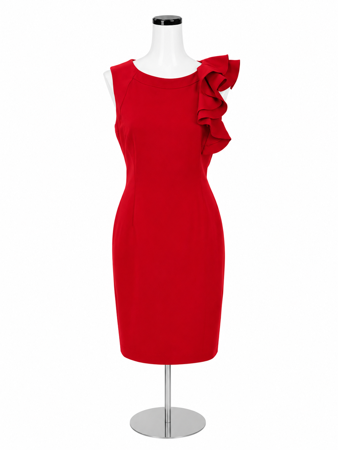 Calvin Klein Red Asymmetrical Ruffle Sheath Dress Size 6