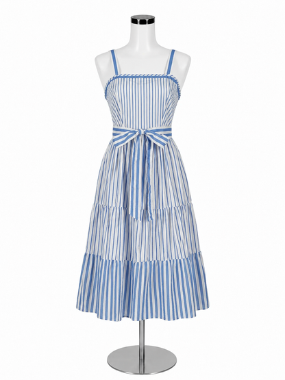 Pink City Prints Isabel Blue &amp; White Stripe Tiered Maxi Dress XS/S