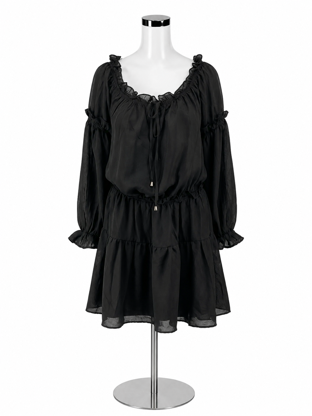 Hyfve Black Off Shoulder Boho Mini Dress Size Large