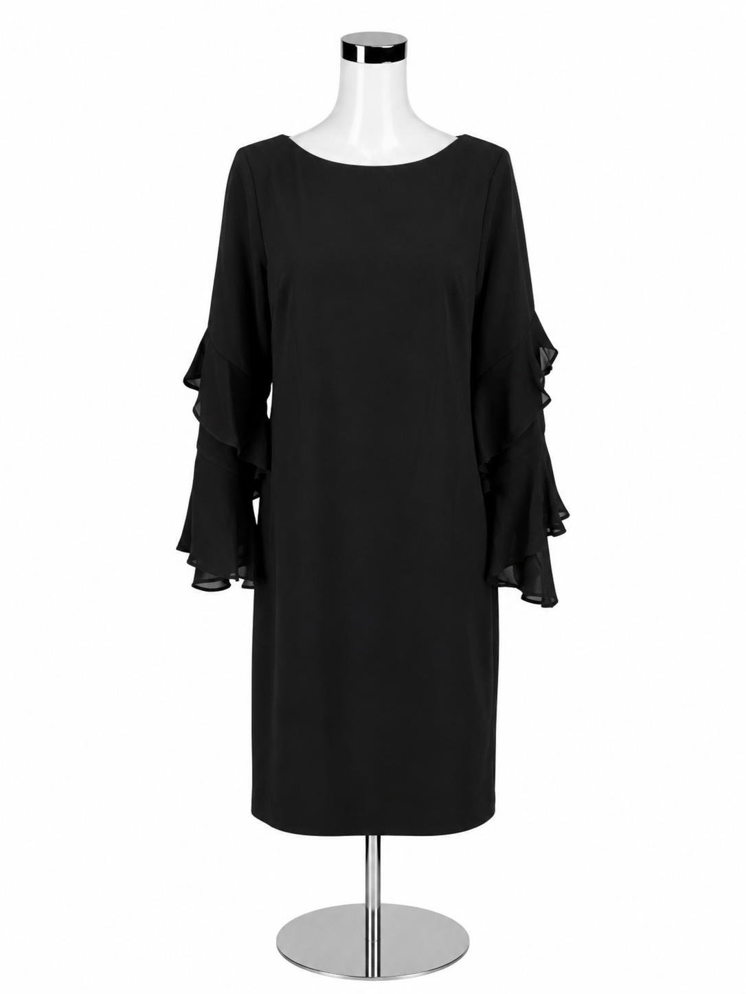 Calvin Klein Black Tiered Ruffle Sleeve Sheath Dress Size 12