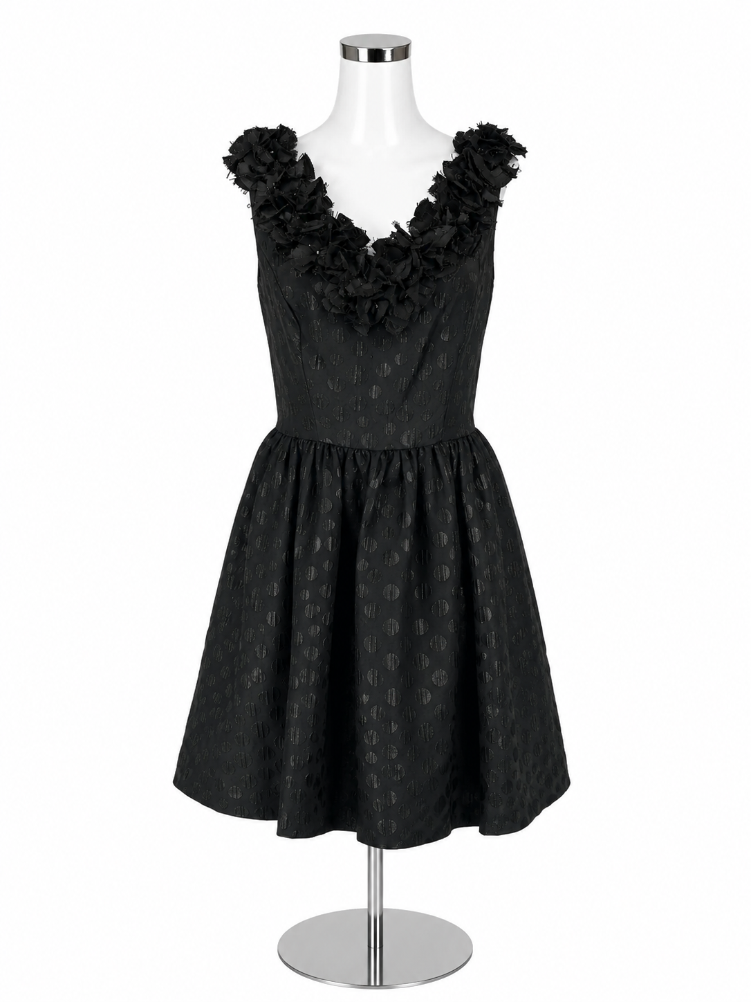 Muse Rosette V-Neck Metallic Polka Dot A-Line Dress Size 8