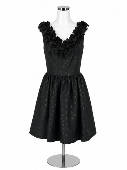 Muse Rosette V-Neck Metallic Polka Dot A-Line Dress Size 8