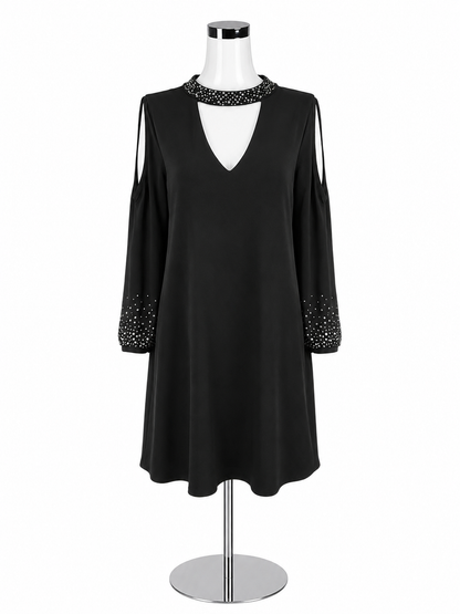 Jessica Howard Black Rhinestone Cold Shoulder Dress Size 14 Cocktail Party LBD