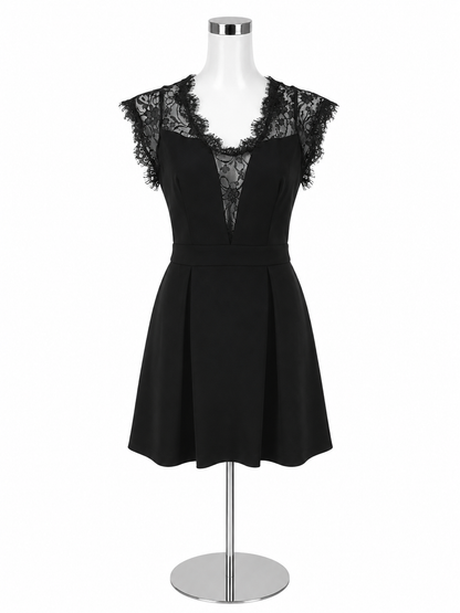 BCBGeneration Black Lace Yoke Pleated Skater Dress Size Small