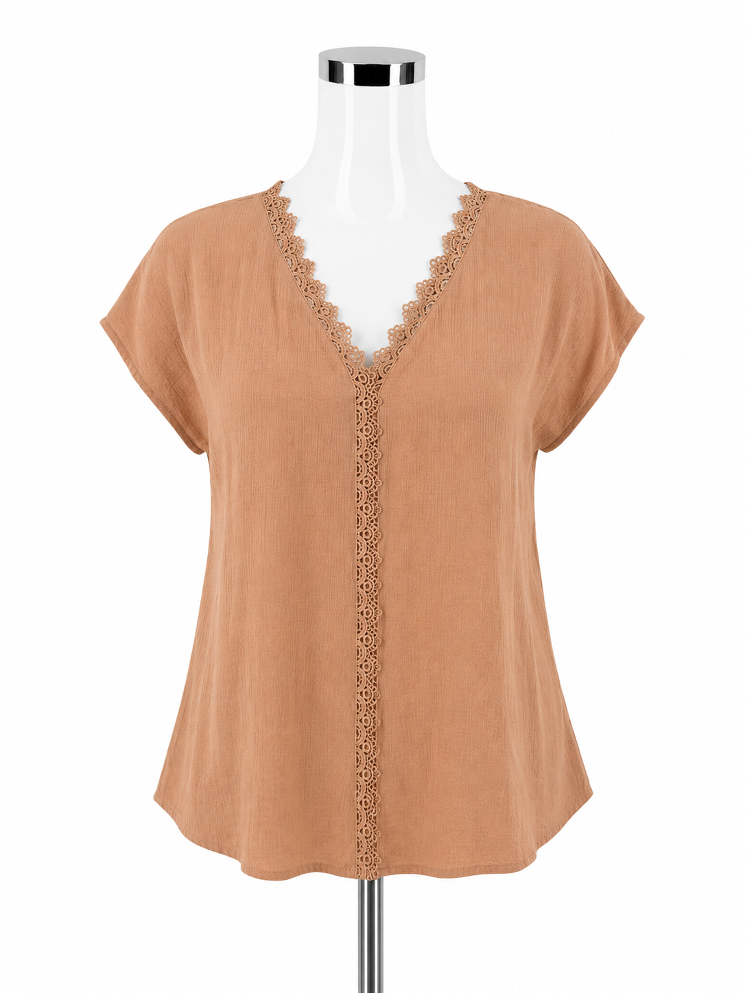 Perch by Blu Pepper Lace V-Neck Boho Top Salmon Terracotta Size 1X NWT