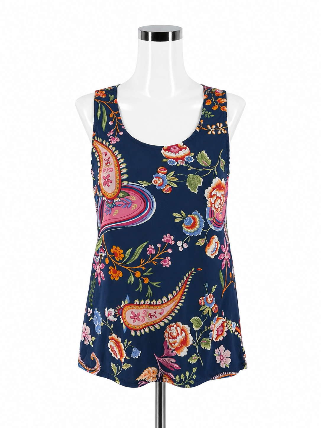 Espresso Paisley Floral Ruffle Tie-Back Tank Top Blue Multi Size Small