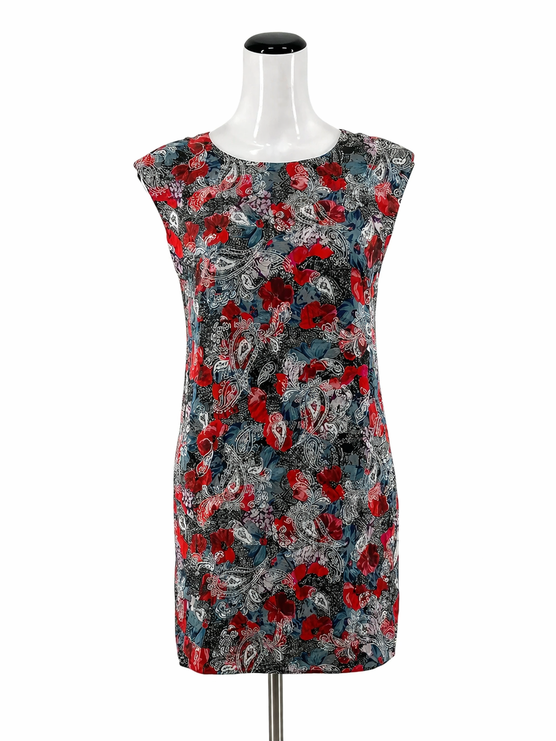 The Kooples red/blue/white Mini Poppy-Print 100% Silk Shift Dress XS NWT Red Blue Floral V-Back - Size XS