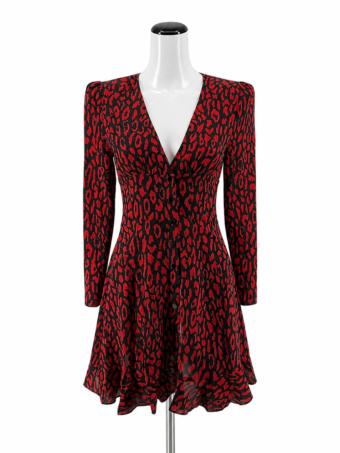 The Kooples Red Leopard Print Silk Blend Mini Dress Size 2 NWT