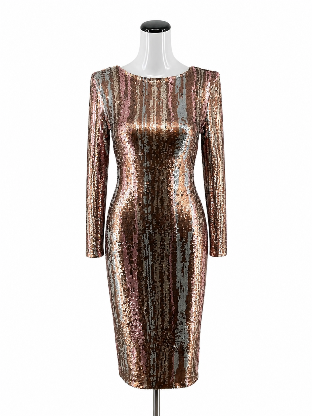 Dress the Population gold/silver/pink Cocktail Emery Long Sleeve Sequin Bodycon Midi Dress Size XS - Size XS