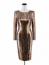 Dress the Population gold/silver/pink Cocktail Emery Long Sleeve Sequin Bodycon Midi Dress Size XS - Size XS